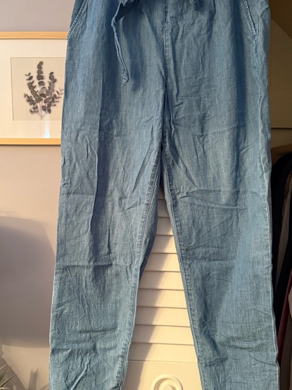 Dynamite Light Blue Tie-Waist Denim-Look Pants